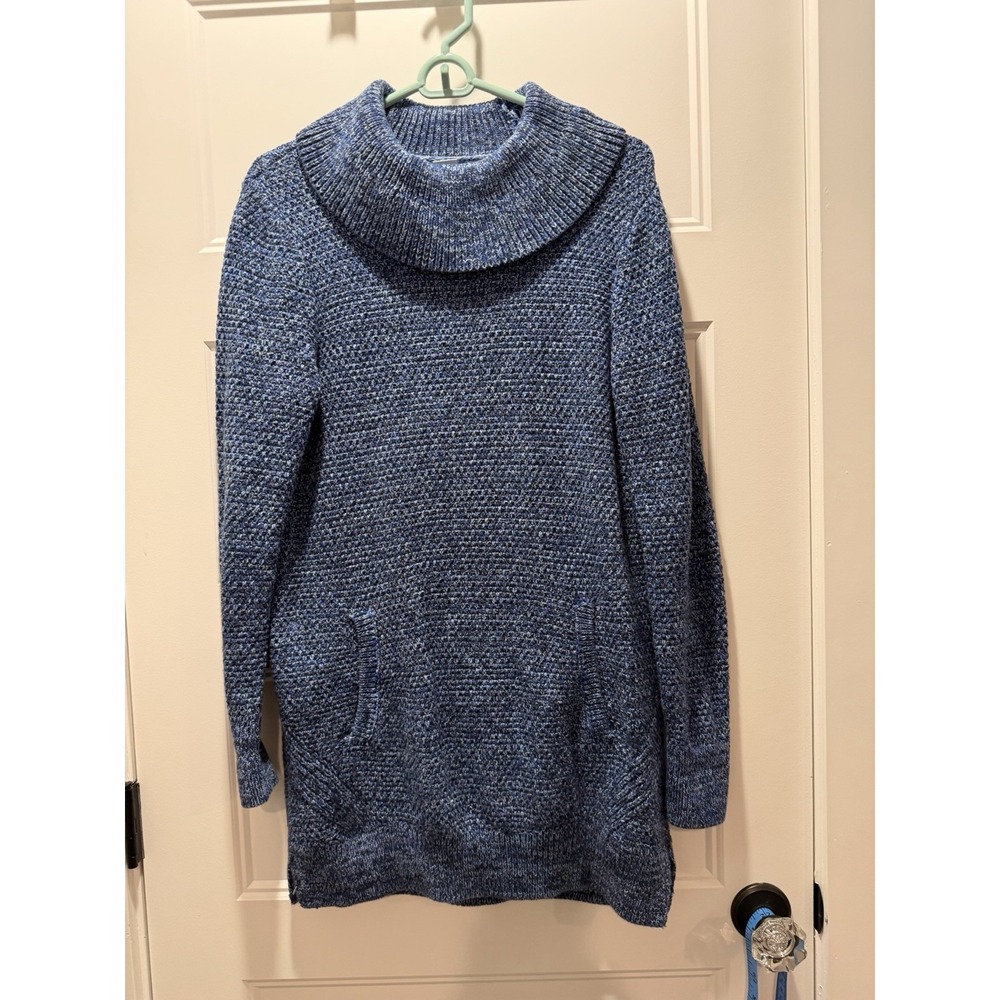 Duluth Trading Co Marled Blue Cowl Neck Tunic Sweater Medium